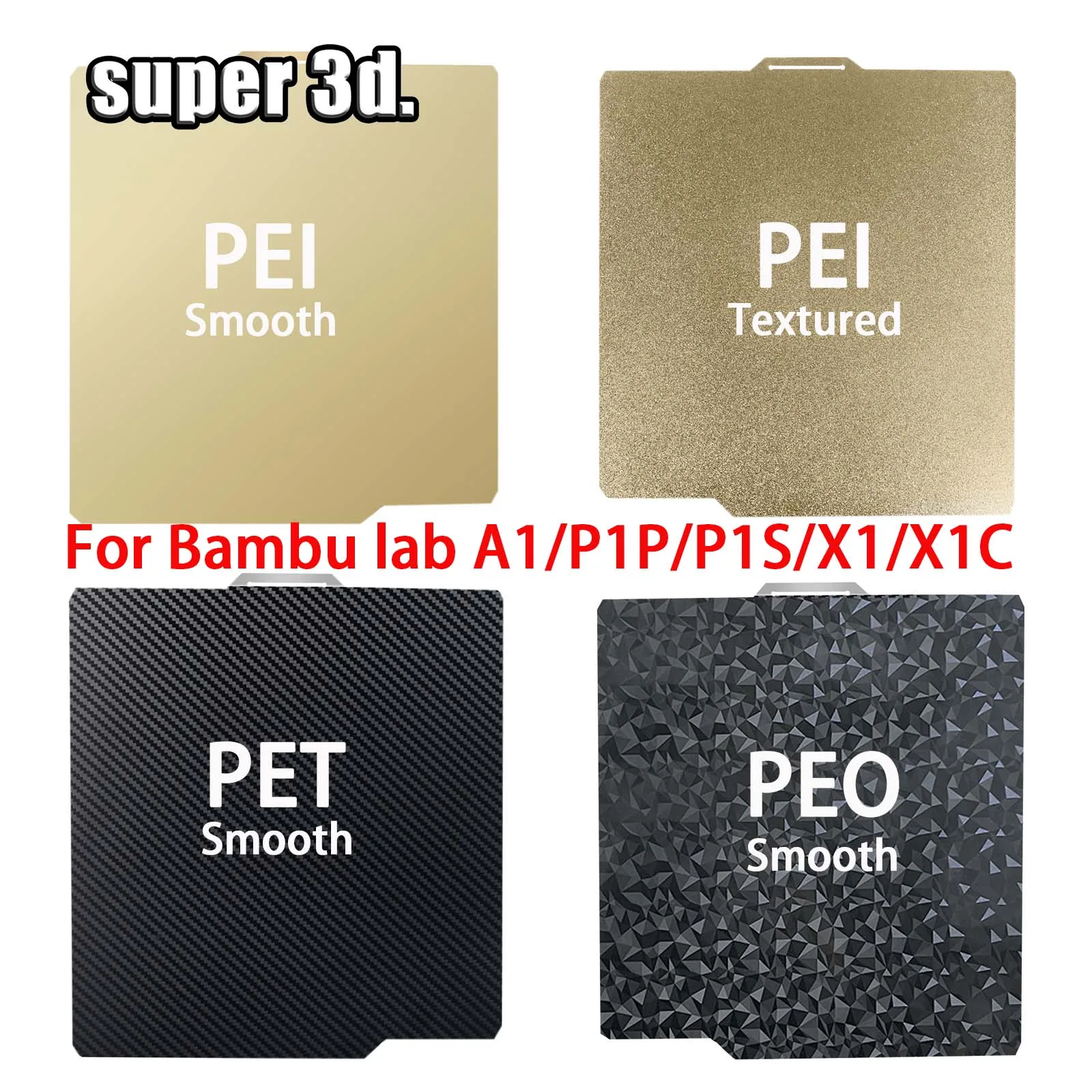 Build Plate for Bambu Lab X1 P1P A1 PEI Sheet PEO Bambulab Heat Bed PET Carbon Sheet for Bamboo lab x1c Bambulabs P1s a1 Plate