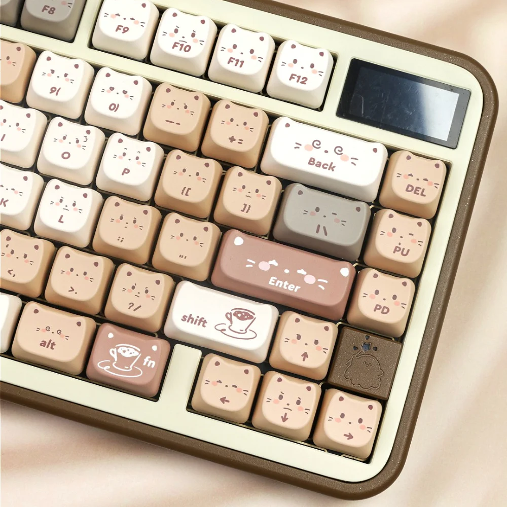 

MAO Coffee Cat Keycap Set PBT Small Complete Set 6.25U Space for MX Switch 60/84/90/104/108 Layout Mechanical Keyboards