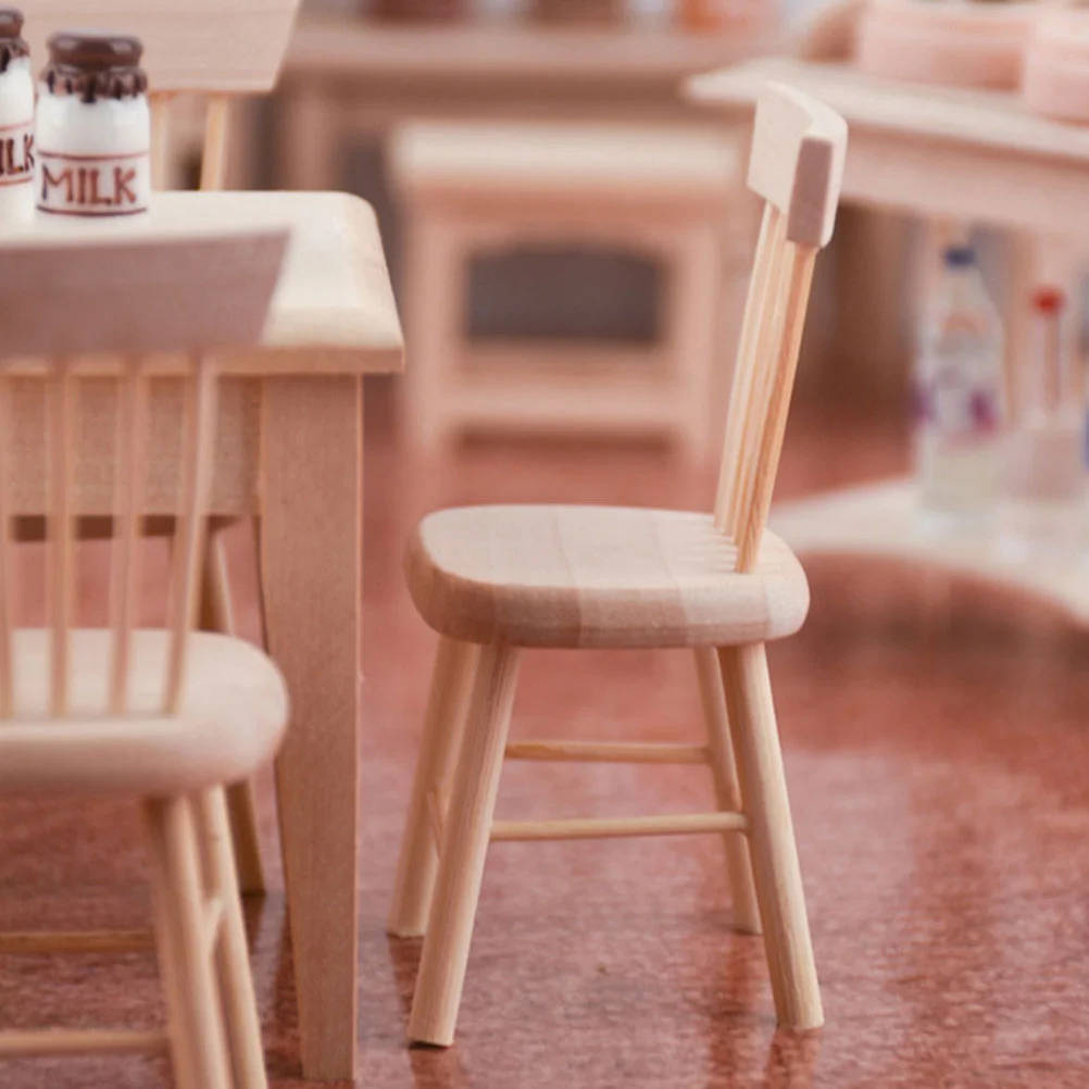 Miniaturas casa de muñecas silla sillas de suelo modelo muebles pequeños de madera taburete de bebé