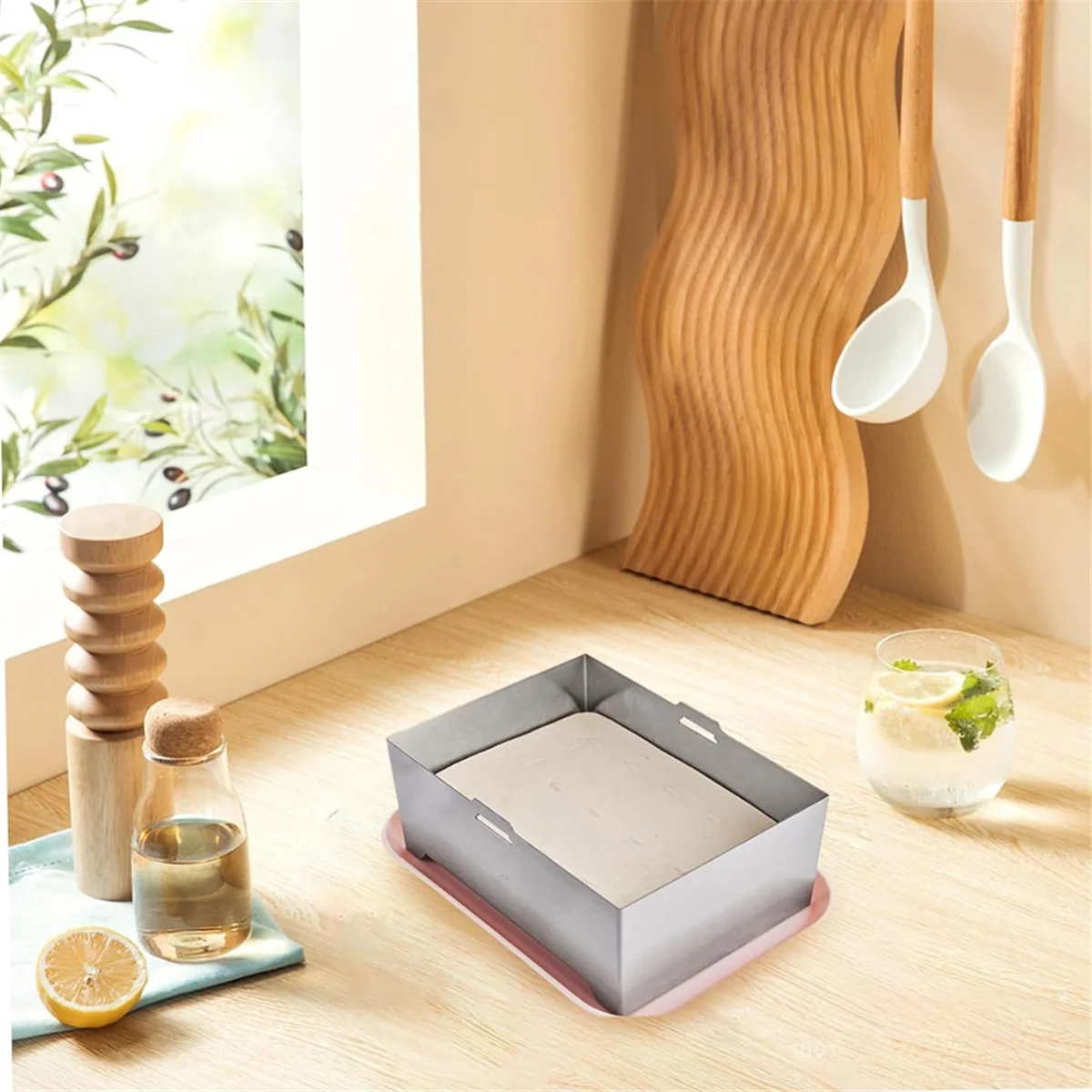 مكابس توفو A48I، مكابس توفو من الفولاذ المقاوم للصدأ، صانع لوح قابل للتعديل مع فتحة تصريف وصينية تنقيط