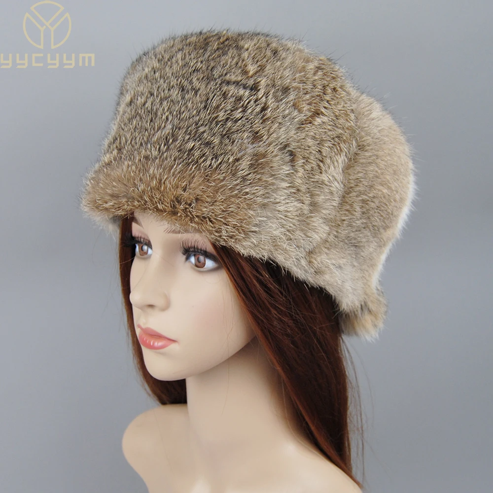 

Women Winter Thicken Hats Warm Real Rabbit Fur Hat Russian Outdoor Ski Cap Fashion Soft Comfortable Casual Pure Beanies Gift Hot