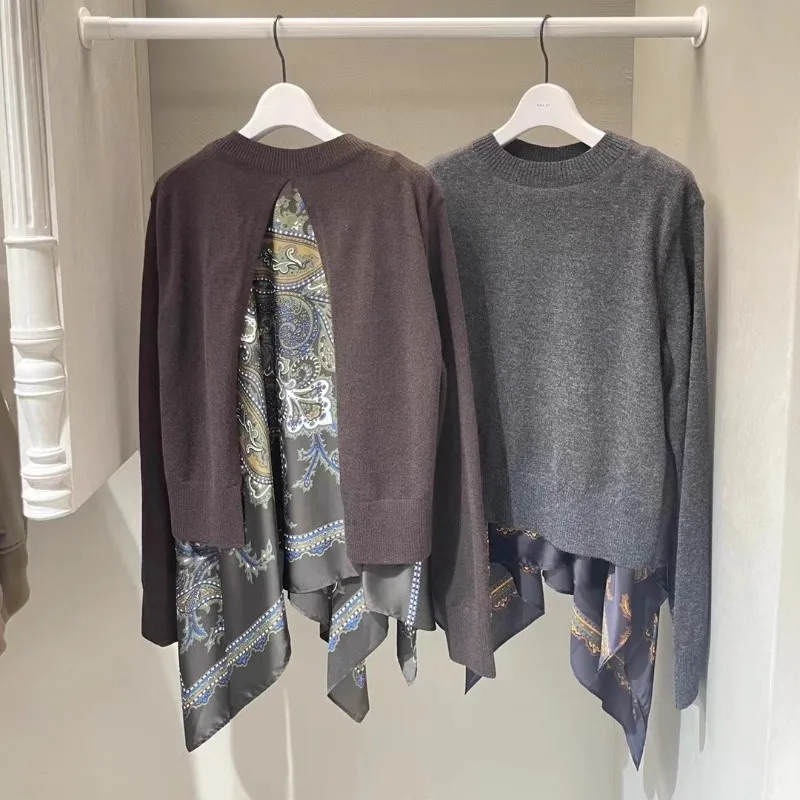 2025 New Autumn Patchwork Color Block Round Neck Sweater Unisex Loose Casual Long Sleeve Top