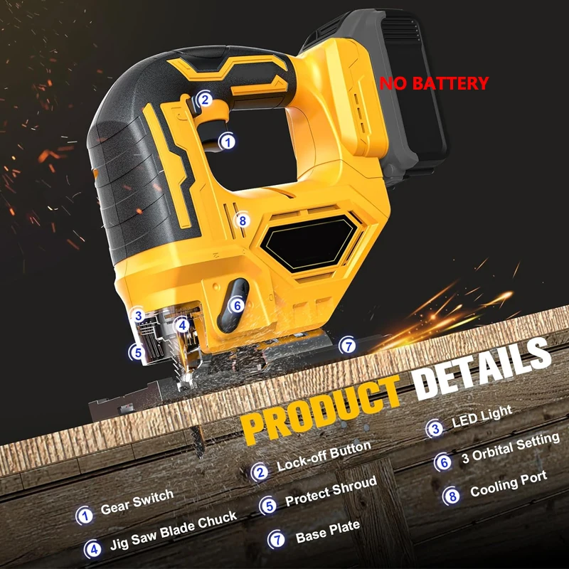 

Аккумуляторный двигатель лобзика для Makita/Milwaukee/Dewalt, аккумулятор 18 В со светодиодной подсветкой, удобная регулировка угла для резки дерева и металла