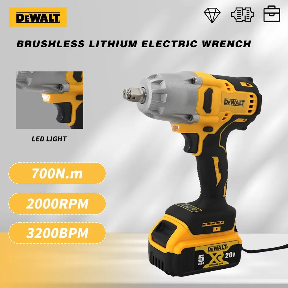 DEWALT 700N.m Torque Brushless Electric Impact Wrench 20V Lithium Battery Cordless Electric Wrench Hand Drill Socket Power Tool