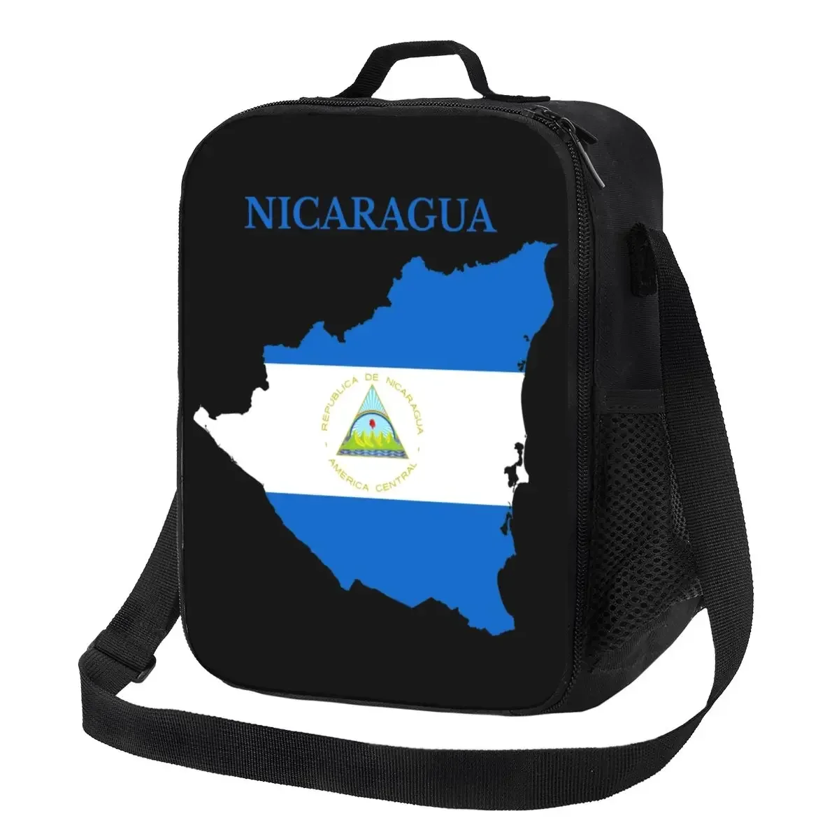 Borsa da pranzo isolata con bandiera della mappa del Nicaragua per le donne borsa da pranzo termica patriottica fiera borsa da Picnic per ufficio