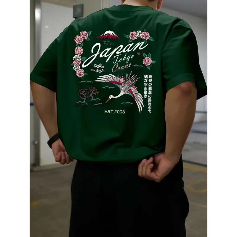 Summer Crew-neck Men's American Street Letter Print 100% Cotton Street T-shirt Comfortable Loose-fitting Breathable Short