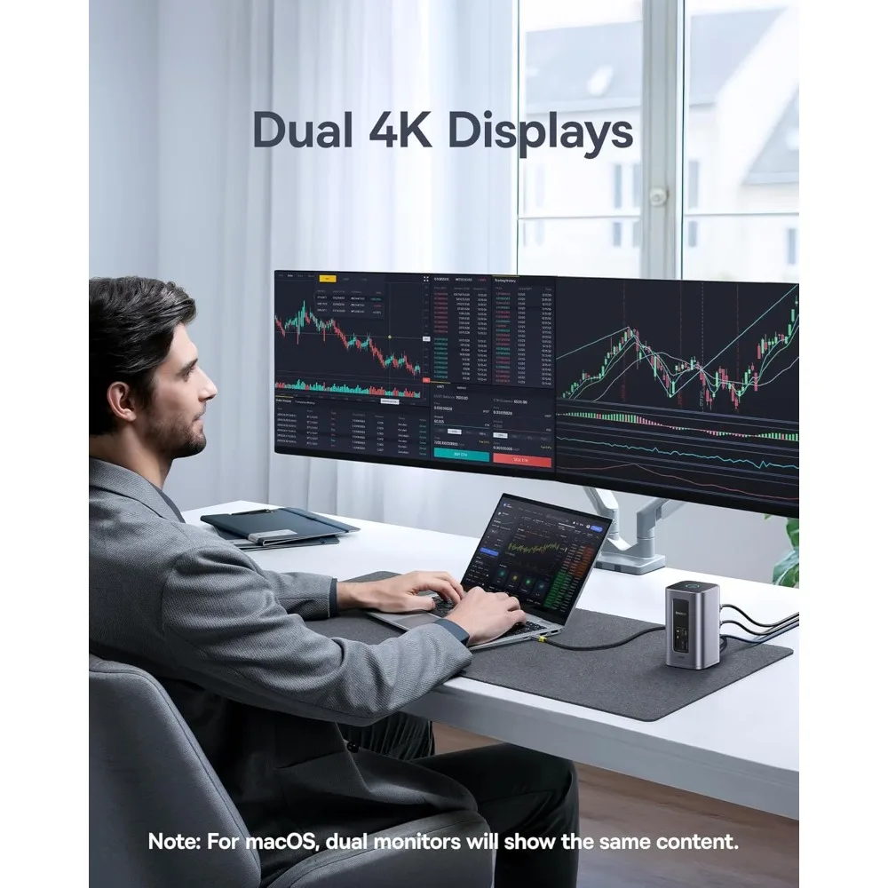 محطة إرساء Baseus Dual Monitor، محور الكمبيوتر المحمول Nomos Win Air، 2x 4K HDMI، منافذ USB 10 جيجابت في الثانية، إيثرنت 1 جيجابت في الثانية، شحن 100 وات PD