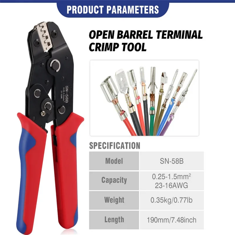 Crimping Tool Set For Dupont JST Terminals No/Pre Insulated Ferrules Butt Connectors Solar & Coax Connectors SN-58B 6 Jaw