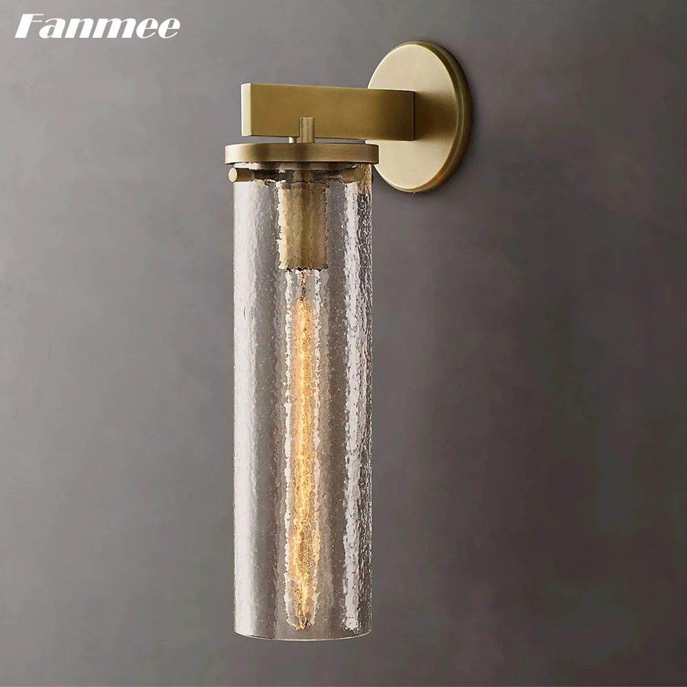 Charleroi Grand Sconce Luxury Clear Cylinder Wall Lamps Home Decor Living Room Modern Textured Glass Brass Wall Light Fixture