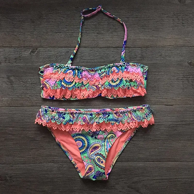 Meisjes Tweedelige Zwempakken Print Meisje Bikini 'S Set Met Gewatteerd Badpak Kinderen Badkleding Kids Badpak Meisje Strandkleding