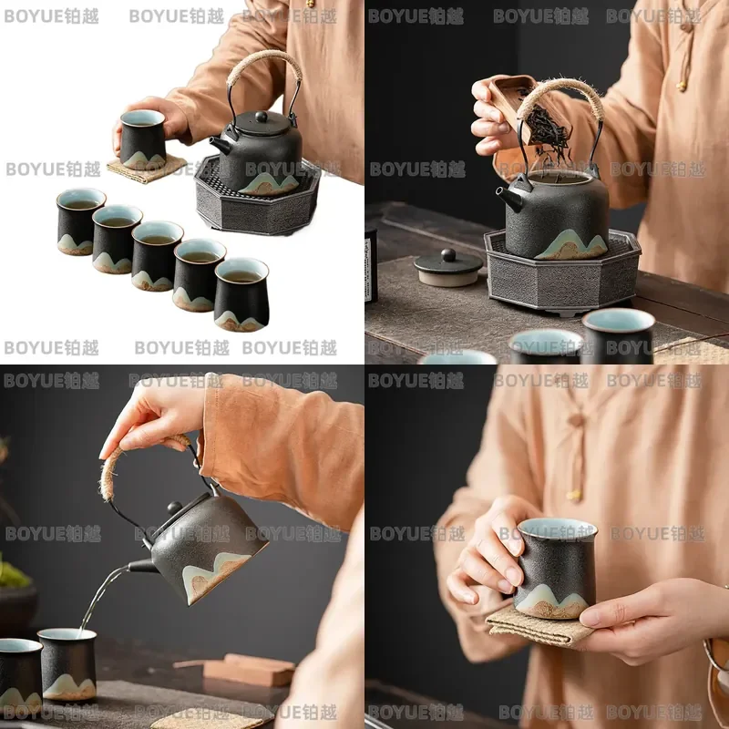 Hand Painted Ceramic Kung Fu Tea Set Traditional Chinese Landscape Teapot Cups Gift Box Elegant Porcelain Gongfu Ware
