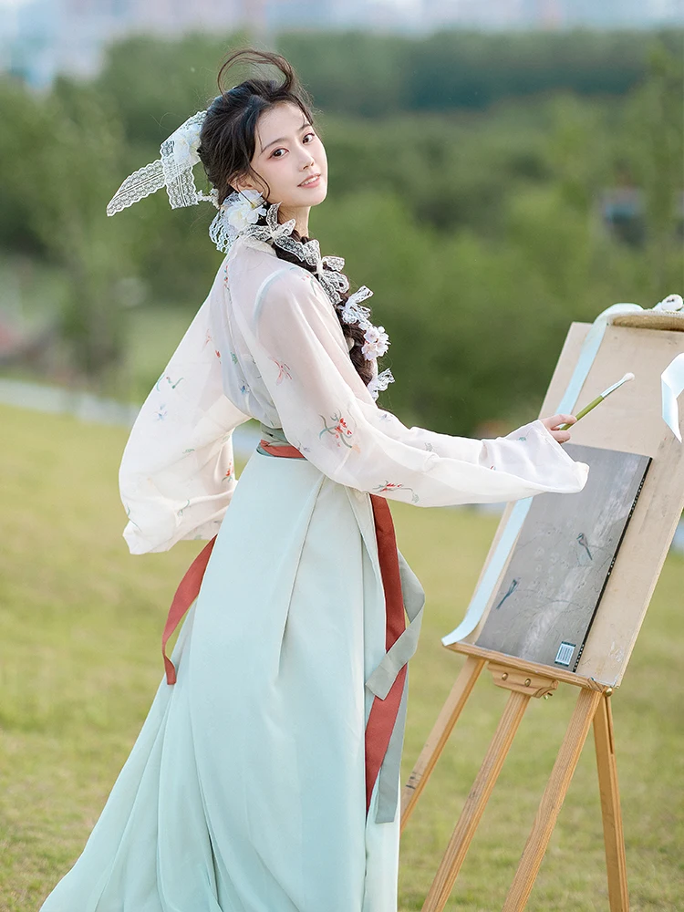 Cárdigan Original Hanfu Fresh Song Dynasty para mujer, modelos nuevos de primavera 2022, conjunto de 3 piezas, Material de gasa cómodo de Color verde