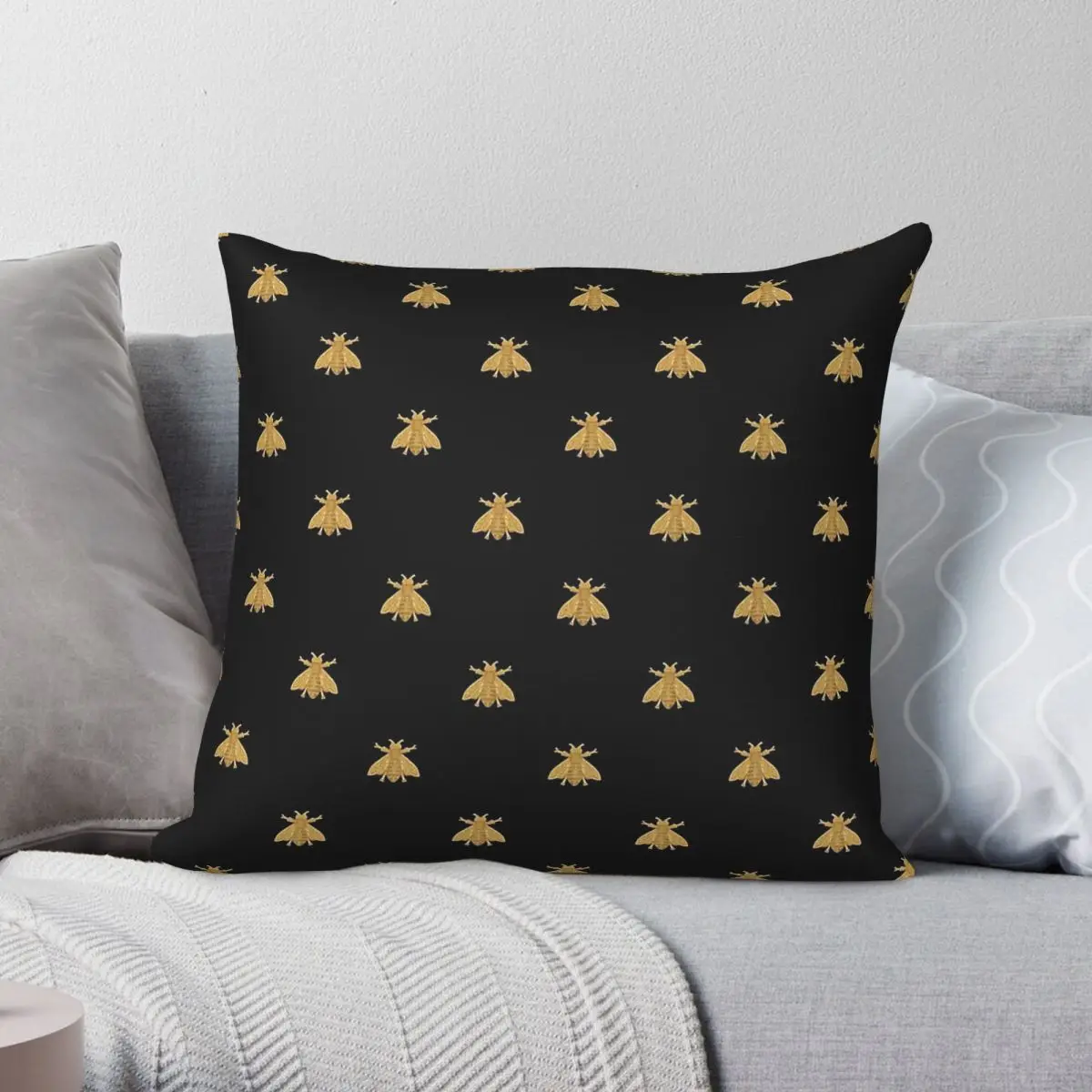 Napoleonic Bees Faux Gilt Square Pillowcase Polyester Linen Velvet Creative Zip Decor Throw Pillow Case Car Cushion Cover 45x45