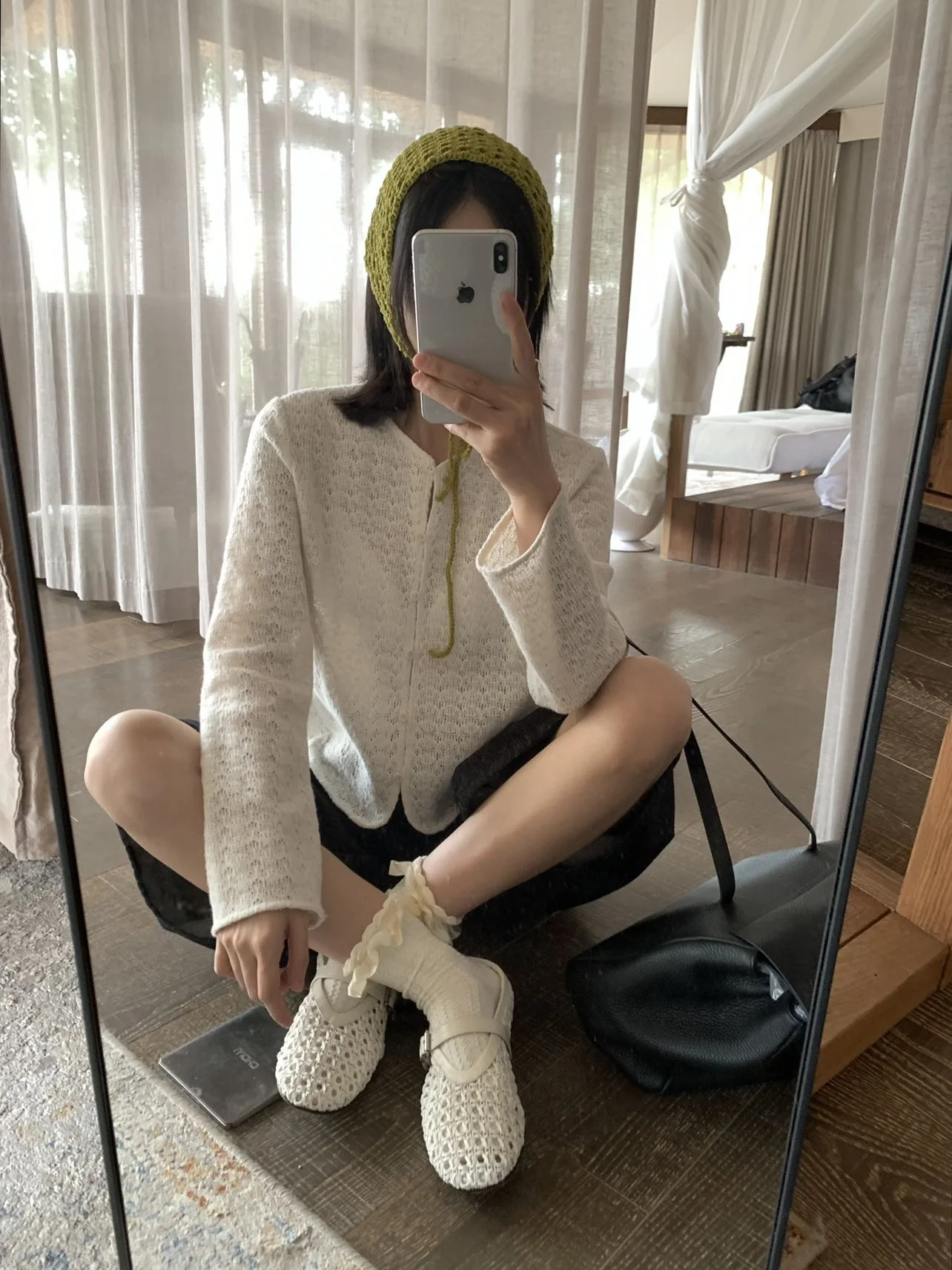 

Lilian Women's Knitted Hollow out round Ne Open Cardigan Ele Sle Long Sve Straight Cut Color Spring Faion