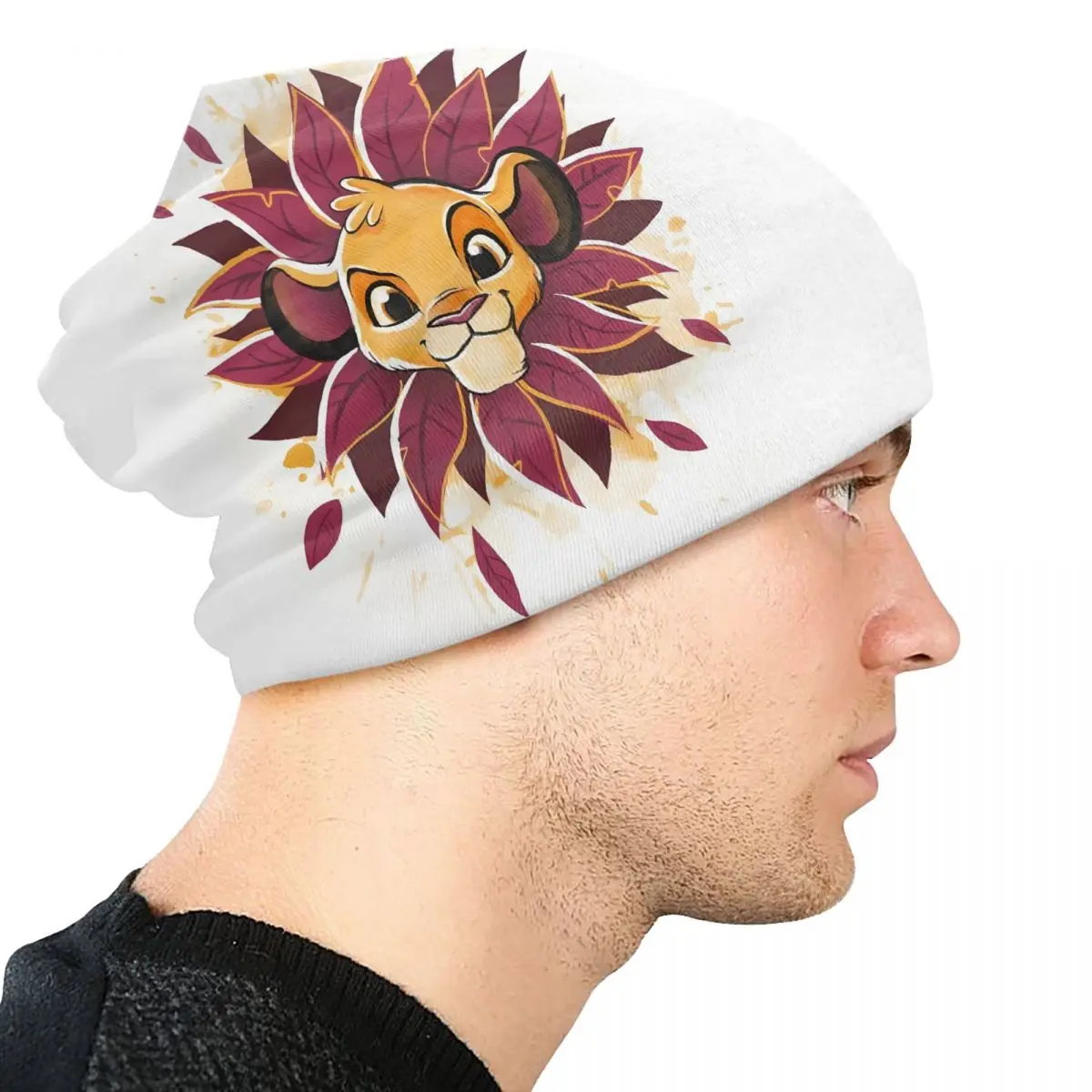 الأسد الملك سيمبا نمط Skullies Beanies قبعات للجنسين شتاء دافئ متماسكة قبعة المرأة موضة الكبار Kawaii الكرتون بونيه القبعات قبعة #4