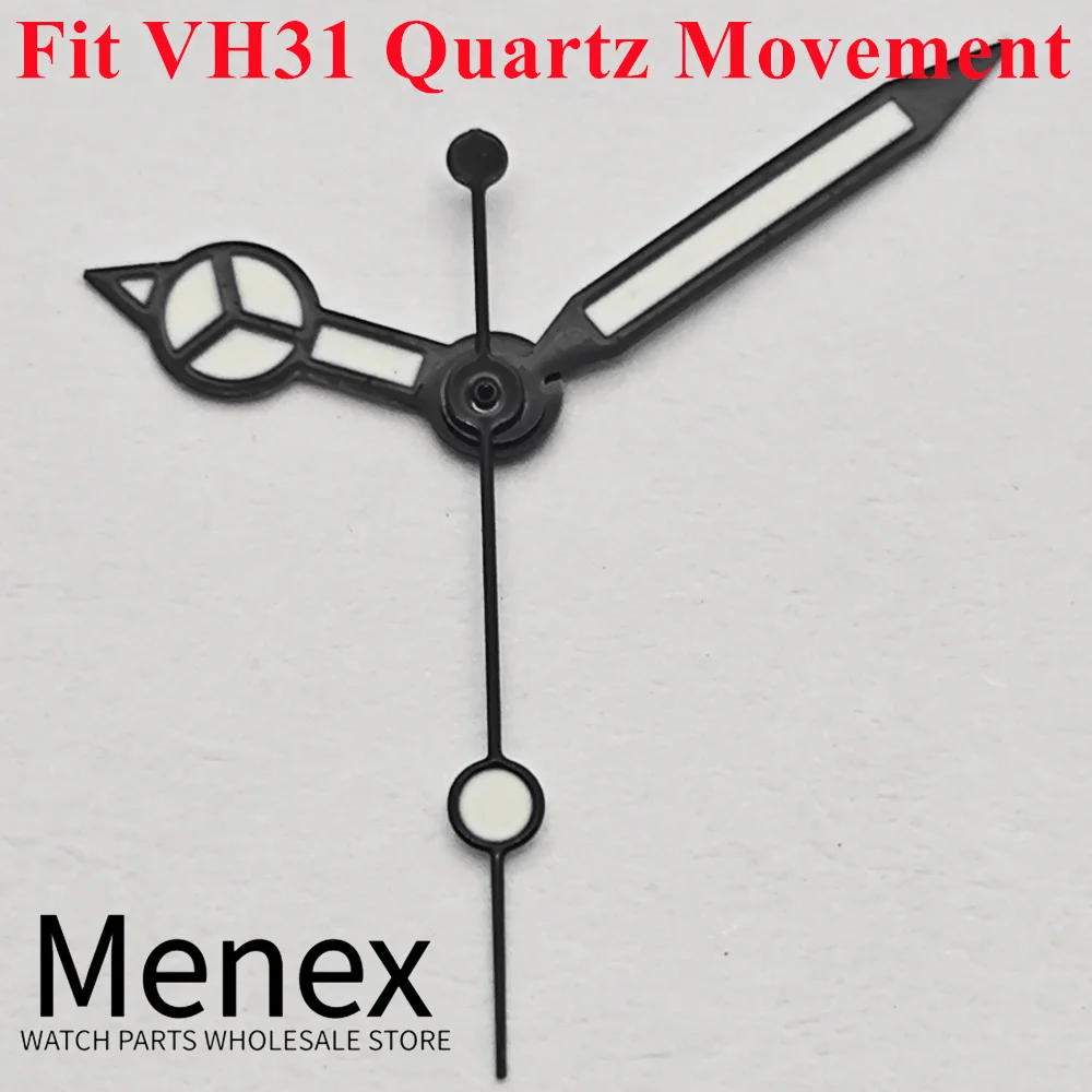Menex VH31 Black Watch Hands 8mmx12mmx12.5mm with Green Luminous Feature Quartz Movement Compatible Watch Accessories Parts