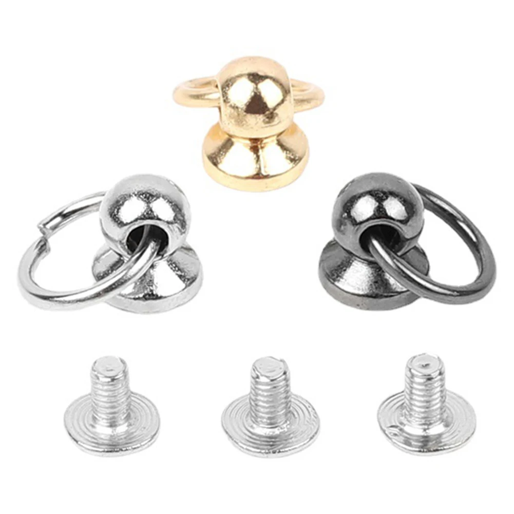 10sets Brass O Ring Ball Post Nail Rivet Stud Anchor Round Head Screwback Spots Spikes Leather Craft Phone Case Decor Accessory