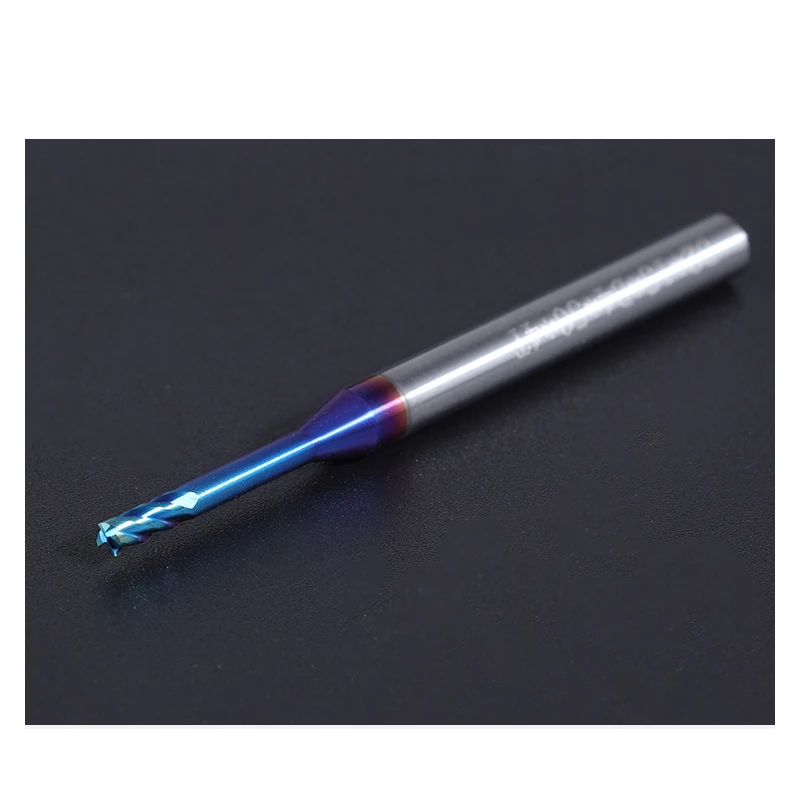 Mini herramienta de corte CNC de carburo HRC65, molino de extremo en miniatura de precisión con cuello largo, 1mm, 1,5mm, 2mm, 3mm, R0.1, R0.5, R1, R1.25, R1.5