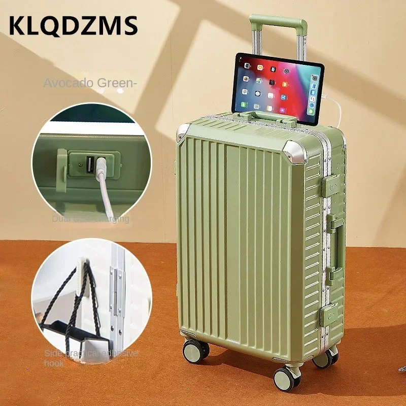 KLQDZMS-Valise à roulettes avec cadre en aluminium ABS + PC, chargement USB, boîte d'embarquement avec porte-gobelet, bagages 20 ", 22", 24 ", 26", 28"