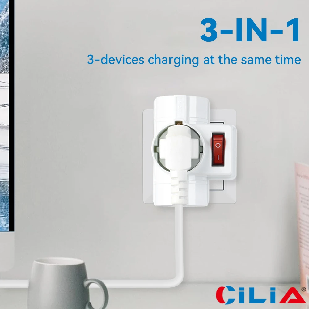 3AC EU Extension Socket Power Converter With Switch ON OFF European Standard Plug For Russia Spain Ukraine Korea 1pc cilia