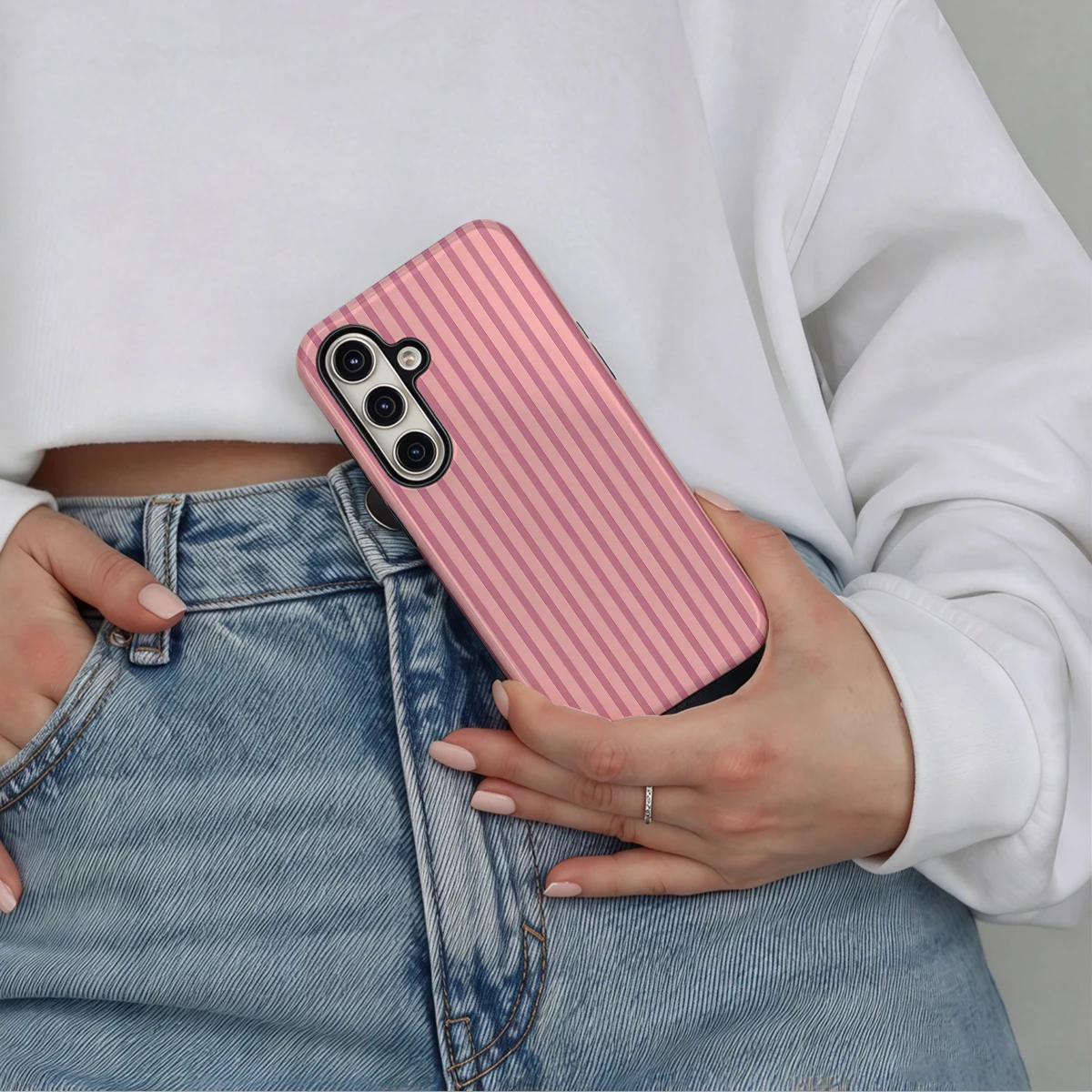 Pink Stripes Signature Phone Case For Samsung Galaxy S26 S25 Ultra S24 S23 Plus Hard Shock‑Absorption 2-in-1Protective Cover