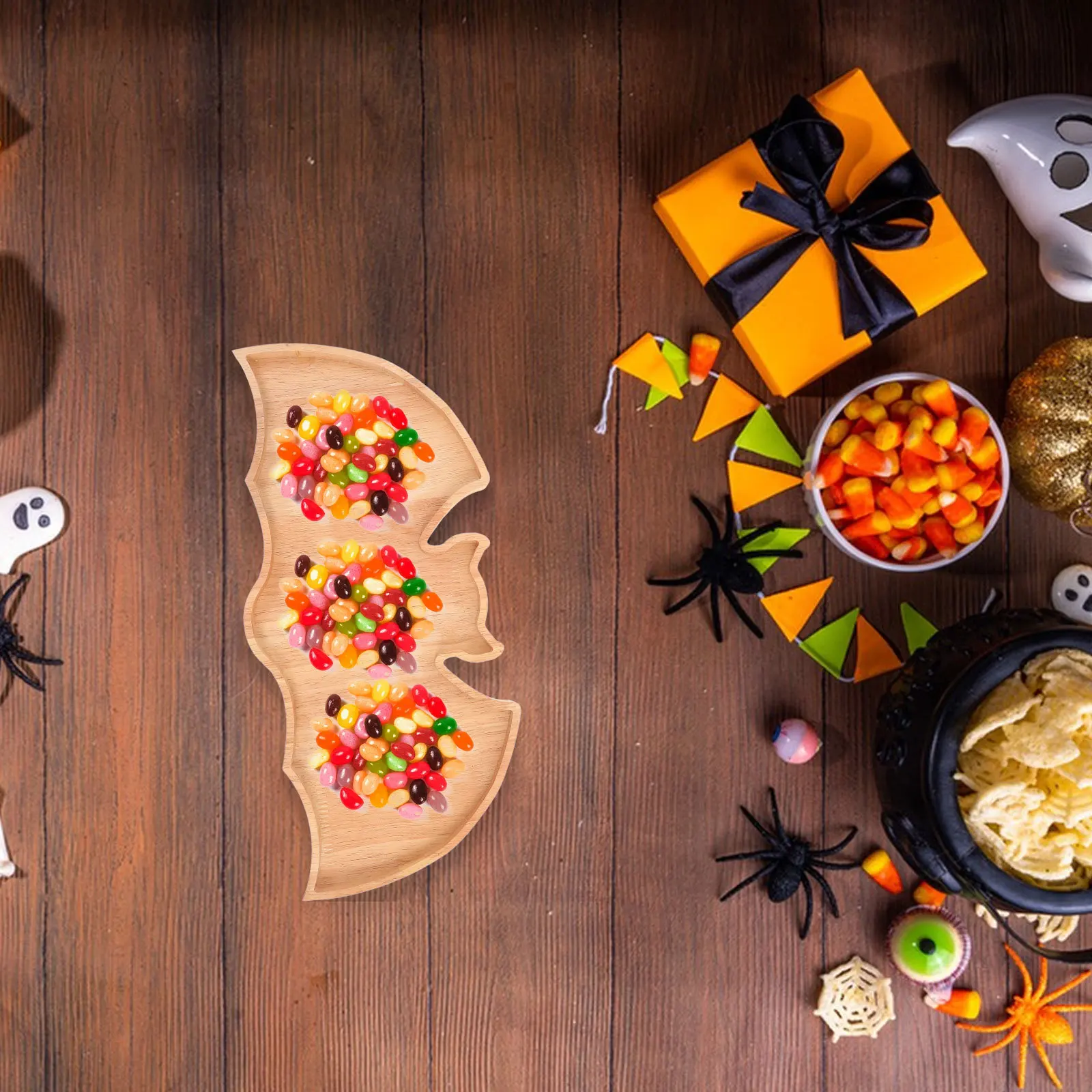 

Wooden Bat Platter Halloween Style Fruit and Snack Holder for Dry Fruits Nuts Candy Storage Kitchen Tableware Wood Fruit Plate