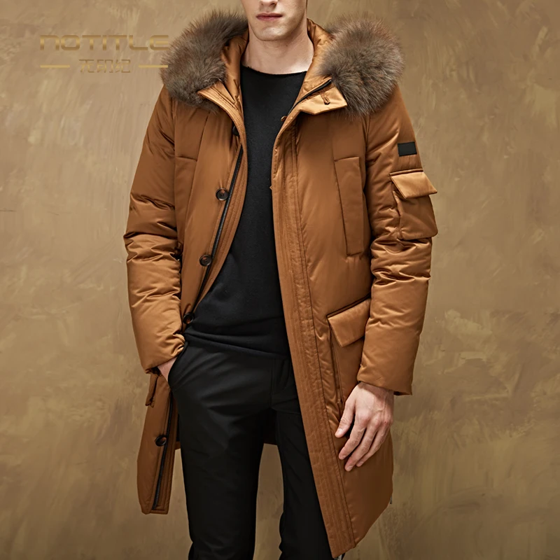 90% White Goose Down Coat Men Mid-long Thickened Parka Warm Fox Fur Collar Business Casual Winter Men\'s Jacket Doudoune Homme