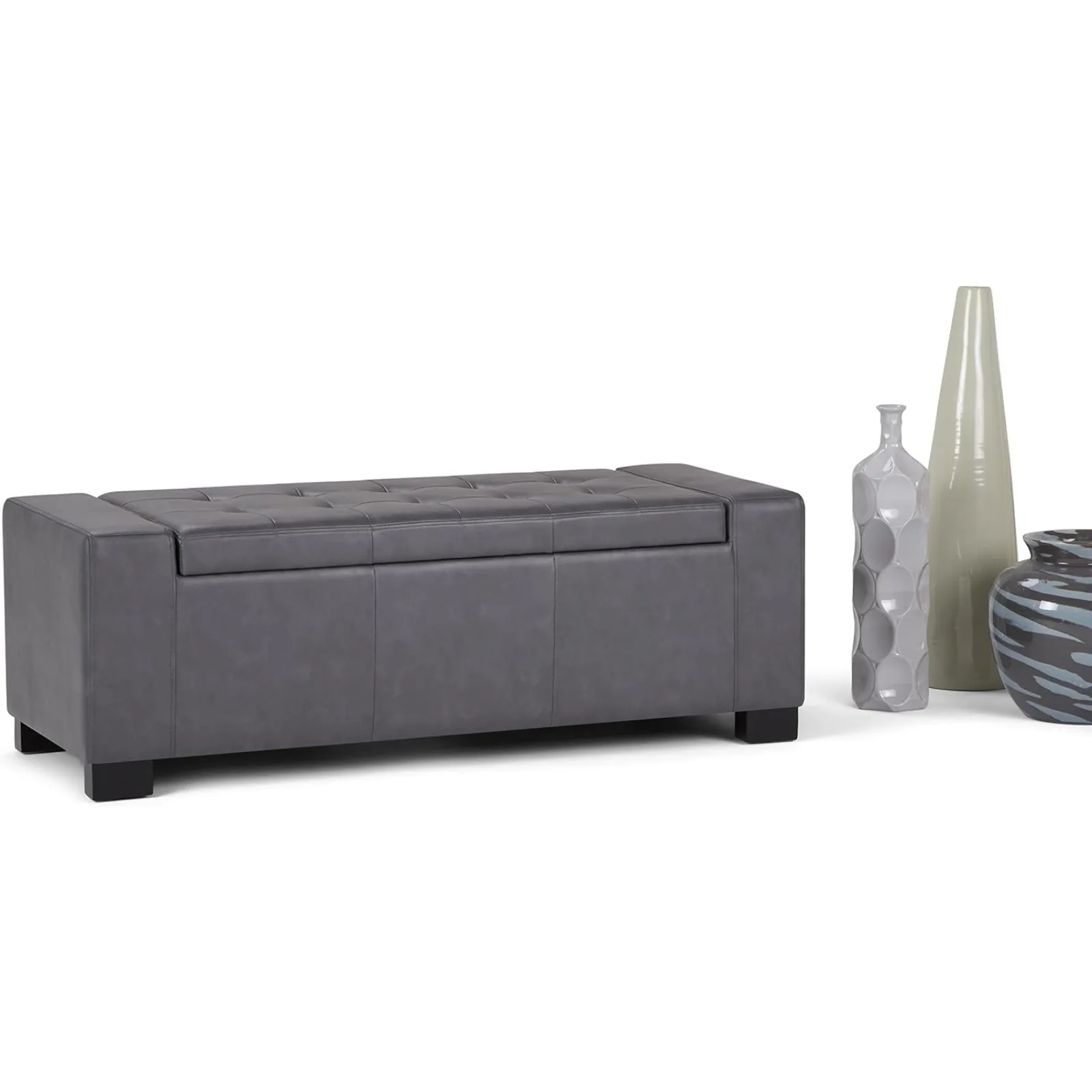 US Laredo 51 inch Wide Rectangle Lift Top Large Storage Ottoman in Upholstered Stone Grey