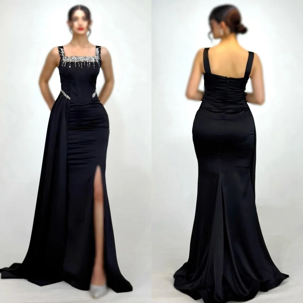 Abiti lunghi personalizzati con cinturino per spaghetti a sirena con pieghe di strass in jersey classico di alta qualità personalizzati Abiti da cerimonia su misura abbinati