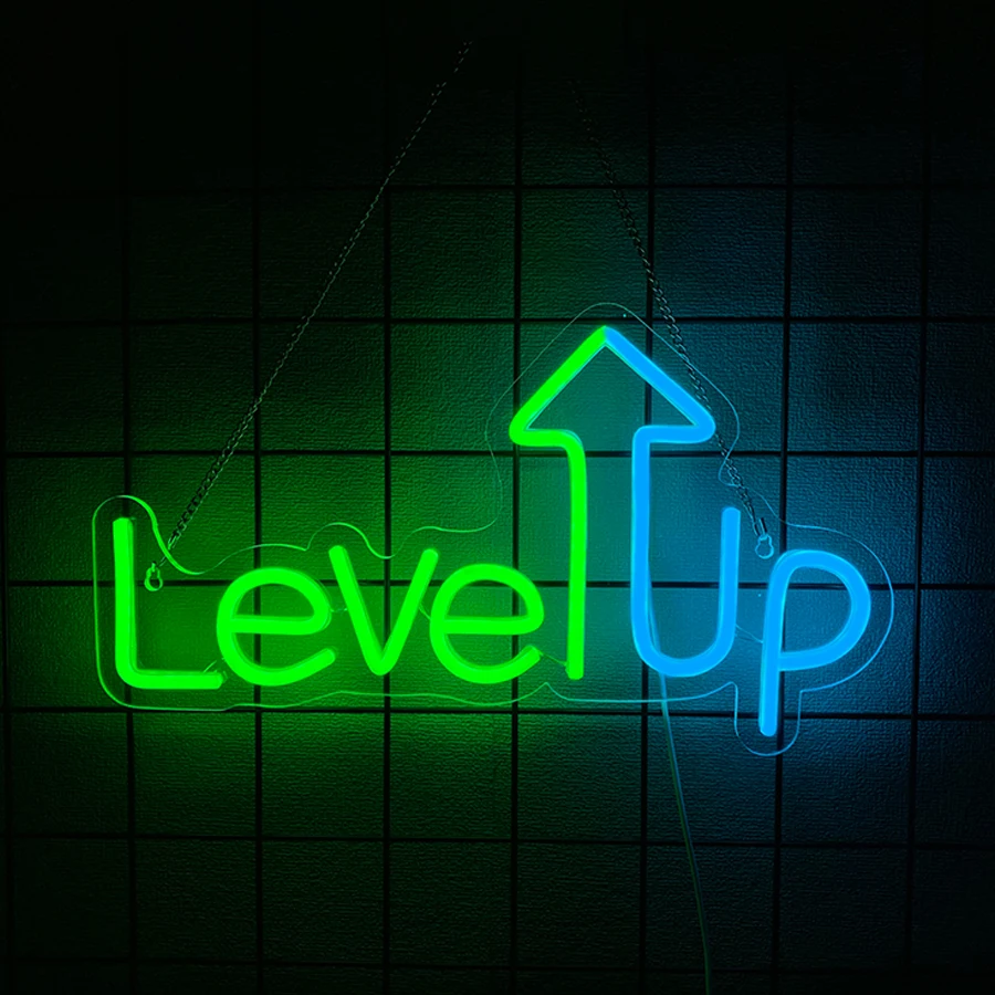 

Level Up Led Neon Sign, Used For Decor Of Players' Game Rooms, Wall Lamps In Bars And Offices, And Gifts For Teenagers And Boys.