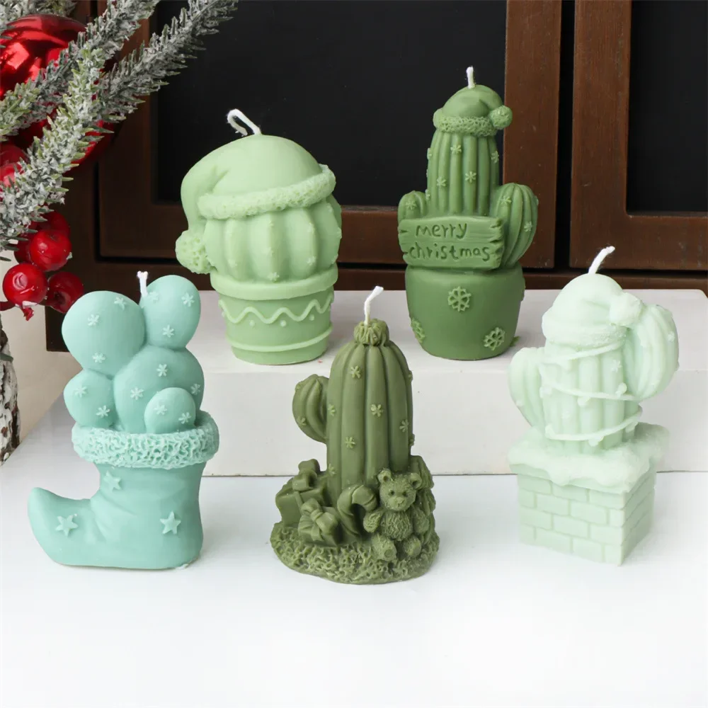 

Mirosie 3d Christmas Flower Pot Cactus Silicone Mold Boots Candle Mold Santa Hat Snowman Aromatherapy Candle Making Kit