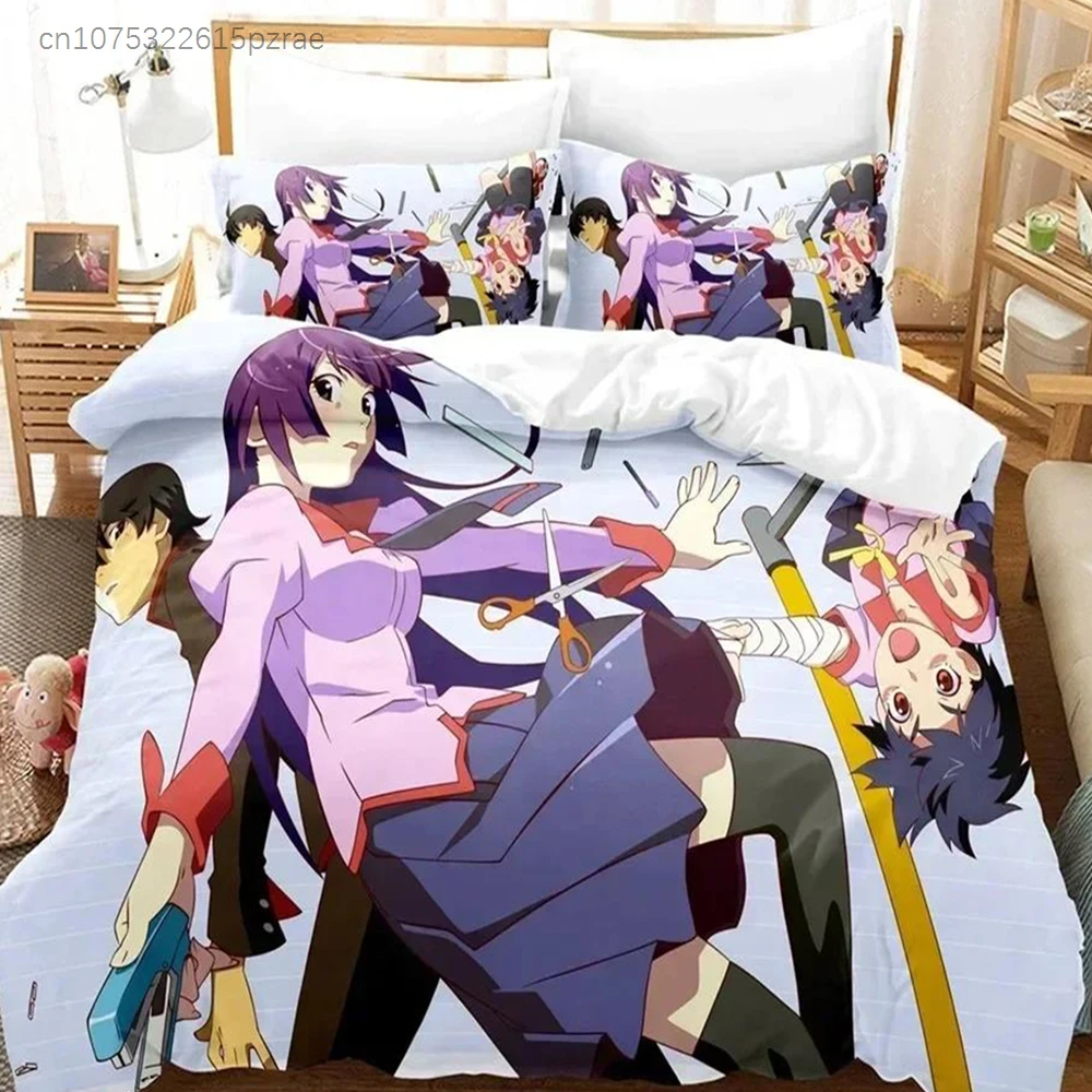 3D Print Monogatari Series Araragi Koyomi Bedding Set Printed With Pillowcase Duvet Cover Soft Queen King Size Bedclothes Home 4