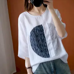 Oversized T Shirts Women Fashion Design Patchwork T-shirt Women Short Sleeve Tops 2024 New In Summer Trend Tshirt Loose Line Top