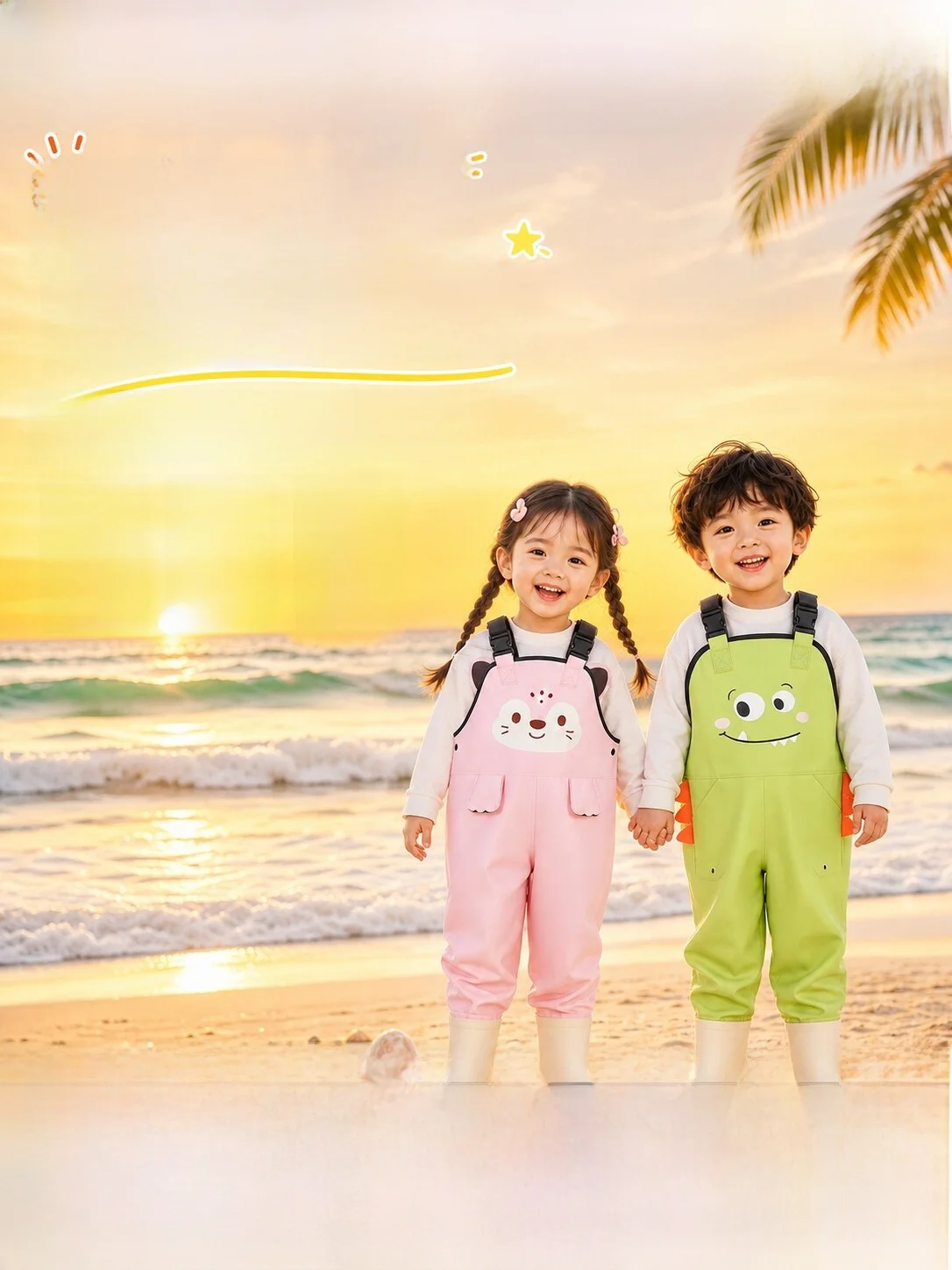 fishing-source-children's-overall-water-shoes-play-water-suit-wading-pants-rain-boots-spring-summer-autumn-unisex-pvc-material