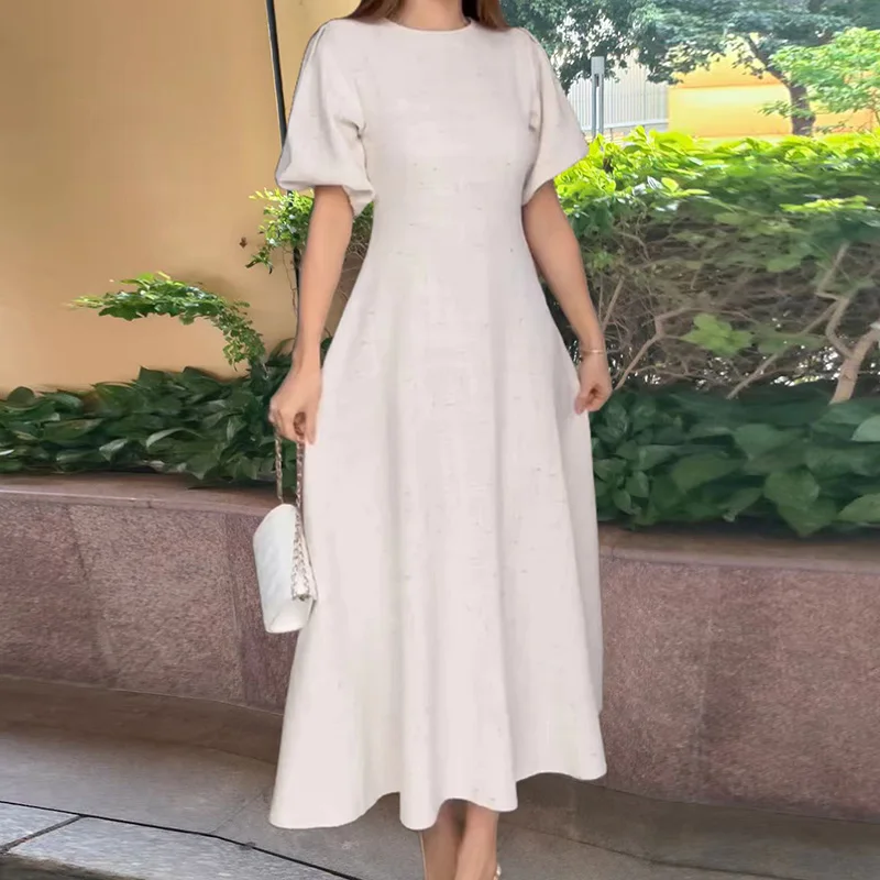 

French Chic Sleeveless Swing Party Dress Mujer Summer Elegant Crew Neck Folds A-line Dress Women Solid Color Cocktail Long Dress