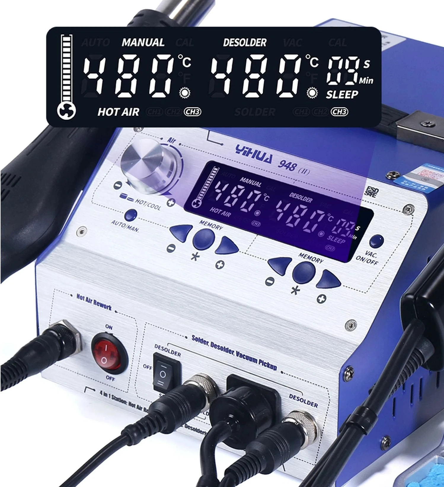 

YIHUA 948-II 4 in 1 Multifunctional Rework Station Hot Air Gun Soldering Iron Soldering Station With Suction Tin Gun Suction Pen