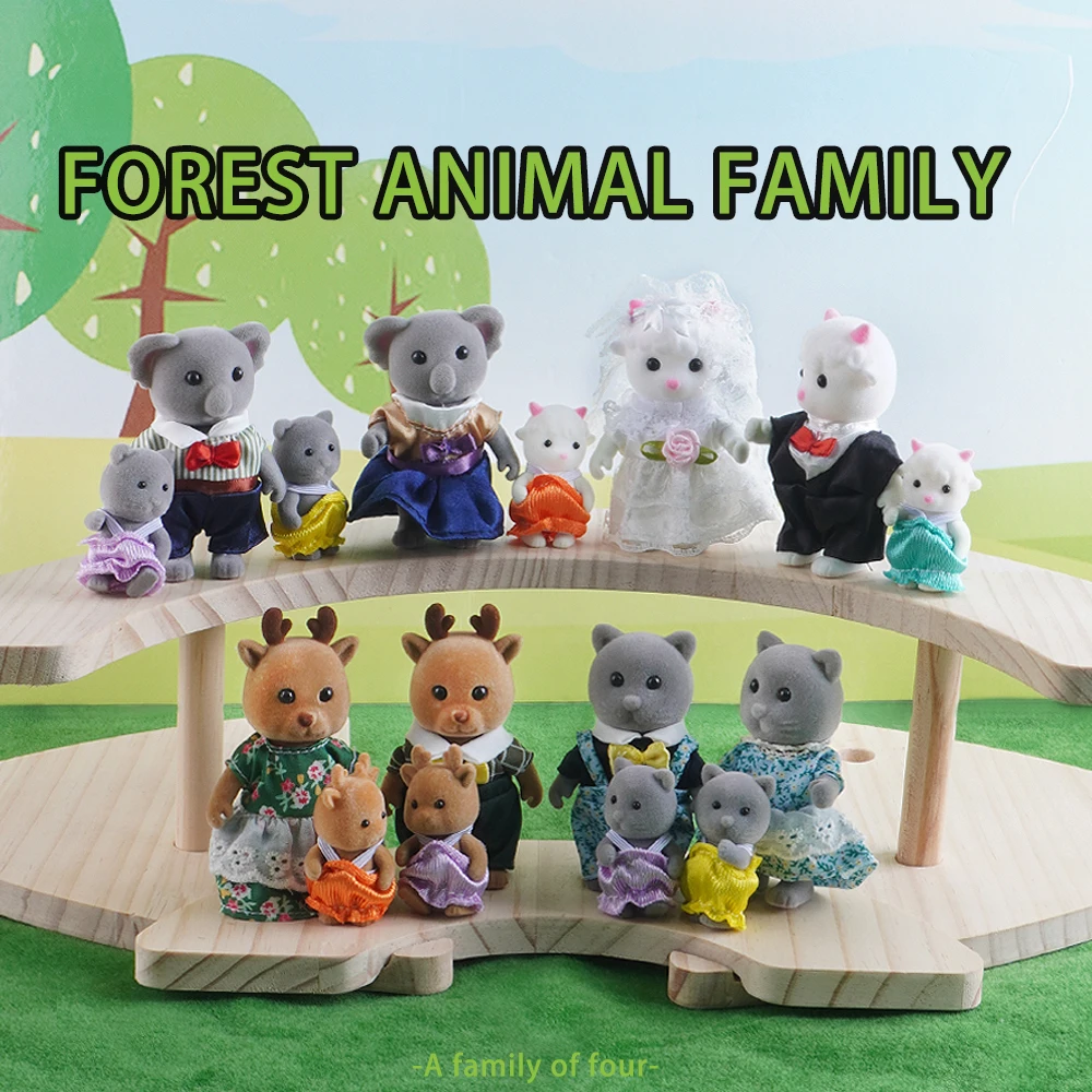 상자 포장 숲 가족 순록 토끼 팬더 동물 시뮬레이션 인형 집 Playset 놀이 집 장난감 액세서리 어린이를위한 크리스마스 선물