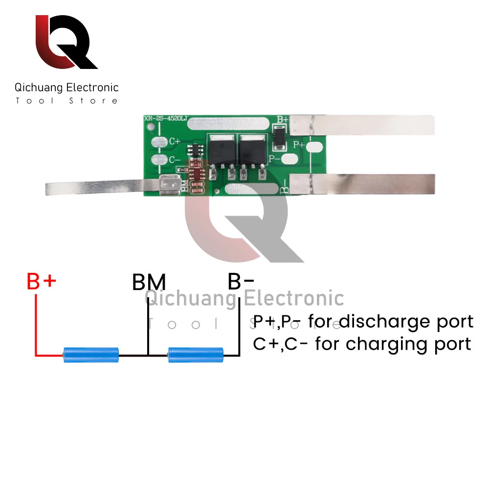 Oddzielny port 1S 2S Bms Płyta ładunkowa 3,7 V 7,4 V 18650 21700 26650 Lipo Bateria litowa 8A 10A Moduł rozładowania ładowania dla silnika