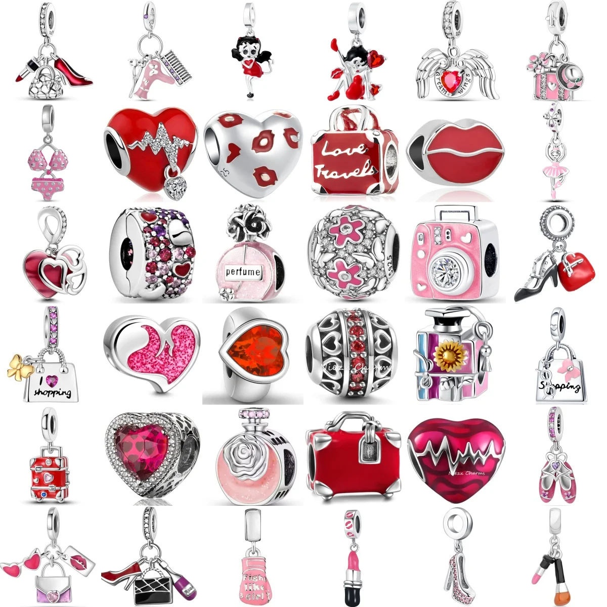 Pretty Girl Lipstick Bag High Heels Camera DIY Charms For Original Sterling Silver 925 Bracelet necklace For Women Jewelry Gift