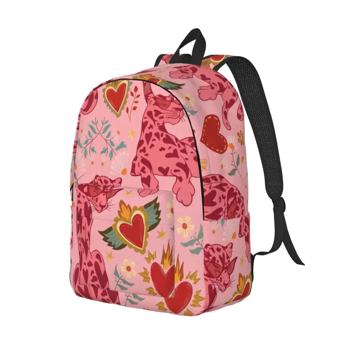 Sweet Student Backpack Allover Leopard Pattern Whimsical Illustration Pink Multi Color Fashion Daypack for College Travel Gift