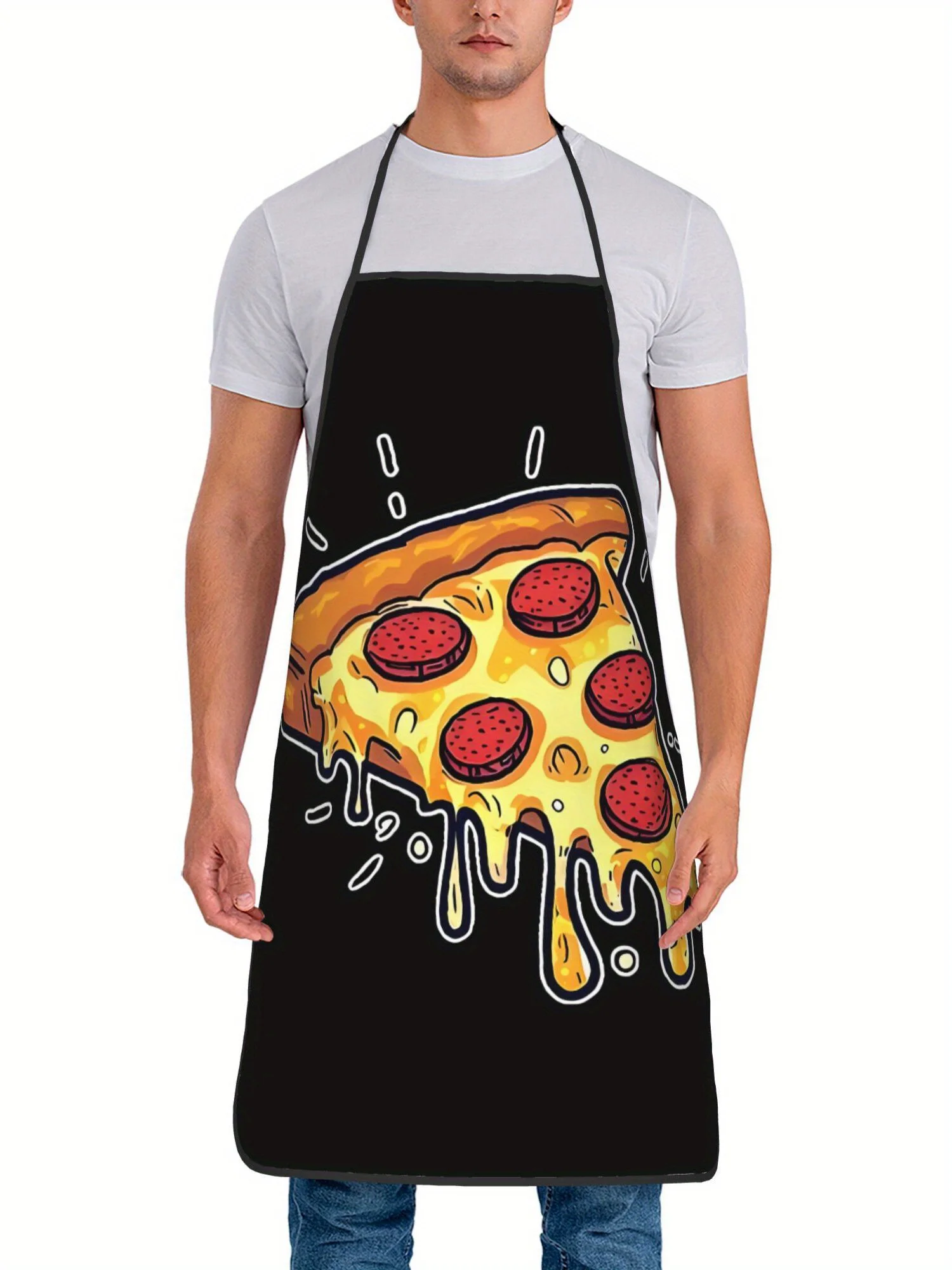 Funny Pizza Slice Apron, 3D Cheese Food Graphic Cooking Bib, Novelty Kitchen Decor, Gift for Chef Cook Dad