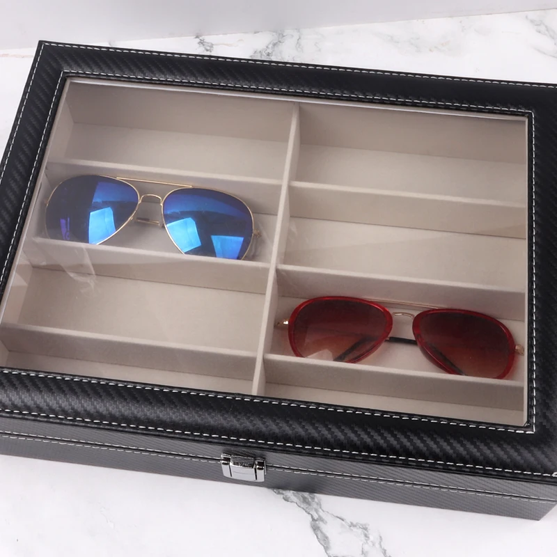 PU Glasses Display Box Wooden 8-compartment Glasses Box High-end Sunglasses Storage box Sunglasses Packaging Box