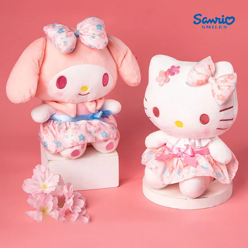 Sanrio pluszowa lalka słodka brzoskwiniowa seria Kawaii Kuromi pluszowe wypełnione zabawkowa melodia kotek miękka lalka na prezent urodzinowy Boże Narodzenie