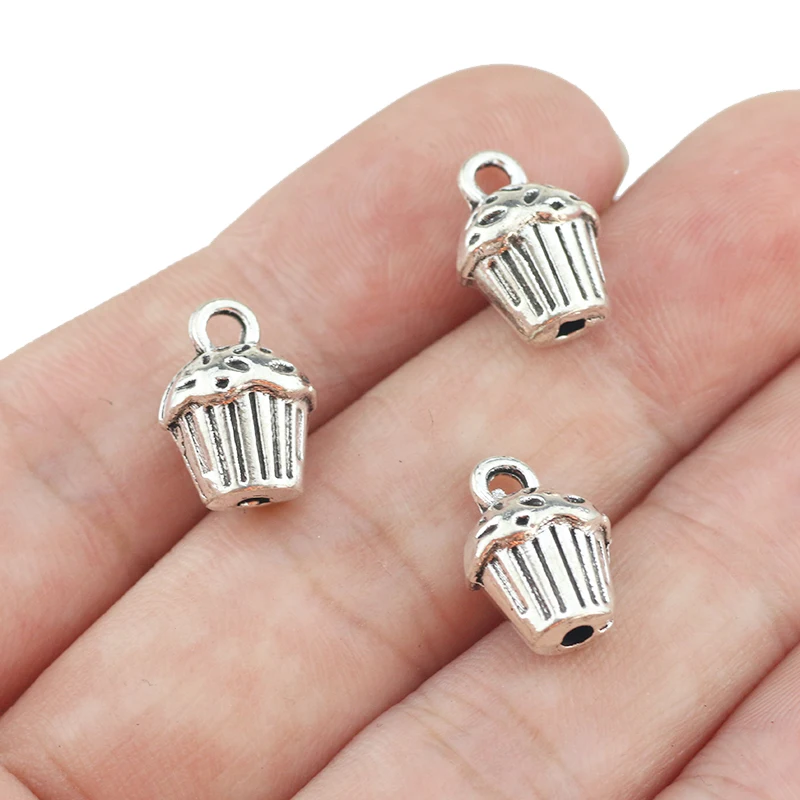 10 Pieces 10x13mm Antique Silver Plated Cupcake Cake Charms