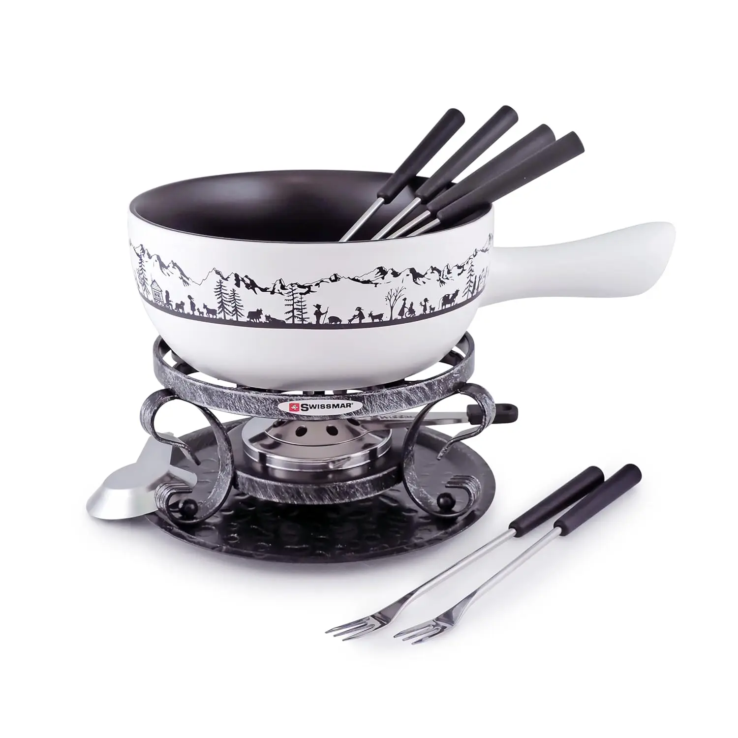 Heidi Cheese Fondue Set - 2.8 QT / 2.65 L - Ceramic Fondue Pot with Rechaud, Fondue Burner, 6 Forks & Recipe Card - Ideal for Me