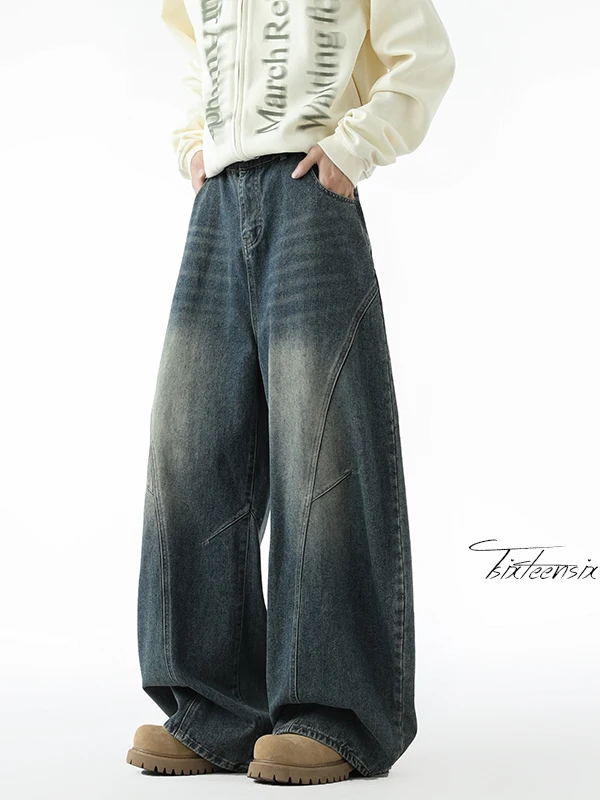 

Мужские джинсы с широкими штанинами в американском стиле ретро, весенне-осенние модные уличные брюки-ножи, прямые повседневные износостойкие брюки