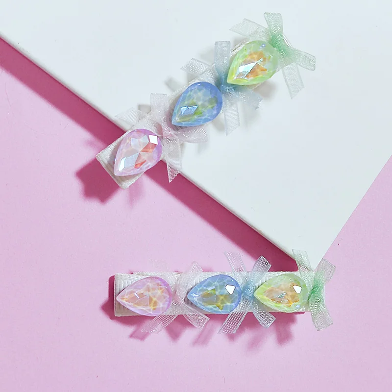 

Sweet Colorful Mesh Bow Water Rhinestone Hair Clip Break Clip Bangs Side Clip Gentle Temperament Hair Accessory for Women Girls