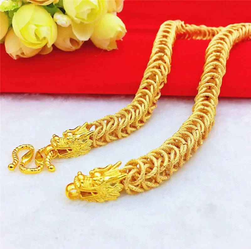 หรูหรา 18 พันทองสีมังกรสแควร์สร้อยคอจี้สําหรับผู้ชายพ่อ Bro เครื่องประดับ Fine ของขวัญผู้ชายสร้อยคออุปกรณ์เสริม