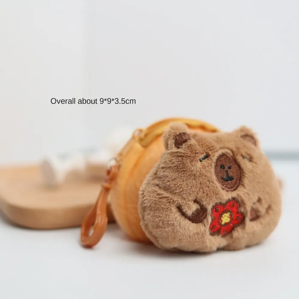 Monedero portátil de felpa de capibara con cremallera, monedero de capibara de animales de dibujos animados, Mini bolsa para auriculares de capibara Kawaii, bolsa para auriculares