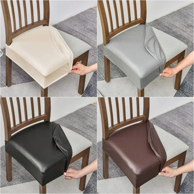 

1/2/4/6pcs PU Leather Chair Cover Waterproof Dining Chair Seat Slipcovers Elastic Upholstered Seat Cover Furniture Protector